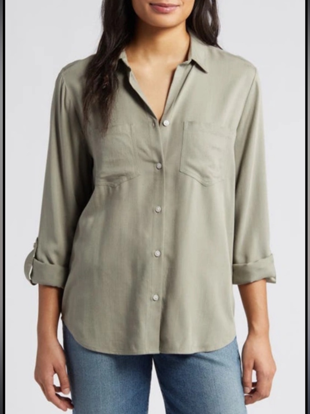 NWT Women’s Olive Green Button Down Top SZ XL Beach Lunch Lounge Minimalist